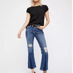 Free People Distressed Color-Blocked Flare Crop Jeans – Size 27